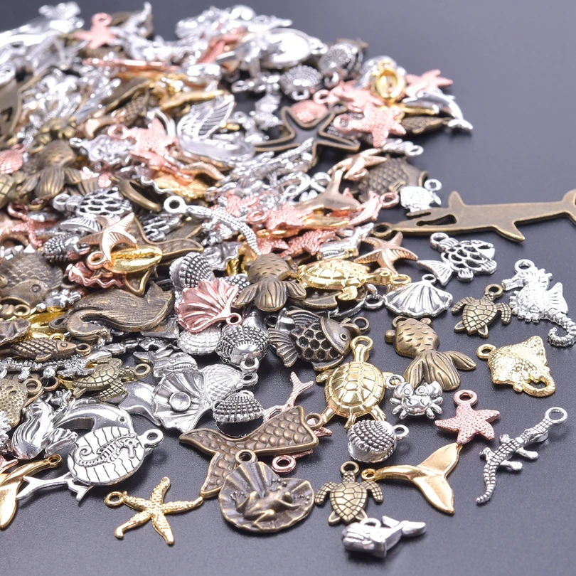 30/50/100pcs Random Mix Sea Ocean  Series Alloy Pendant Charms For Jewelry Making Handmade Necklace Bracelets Craft Materials