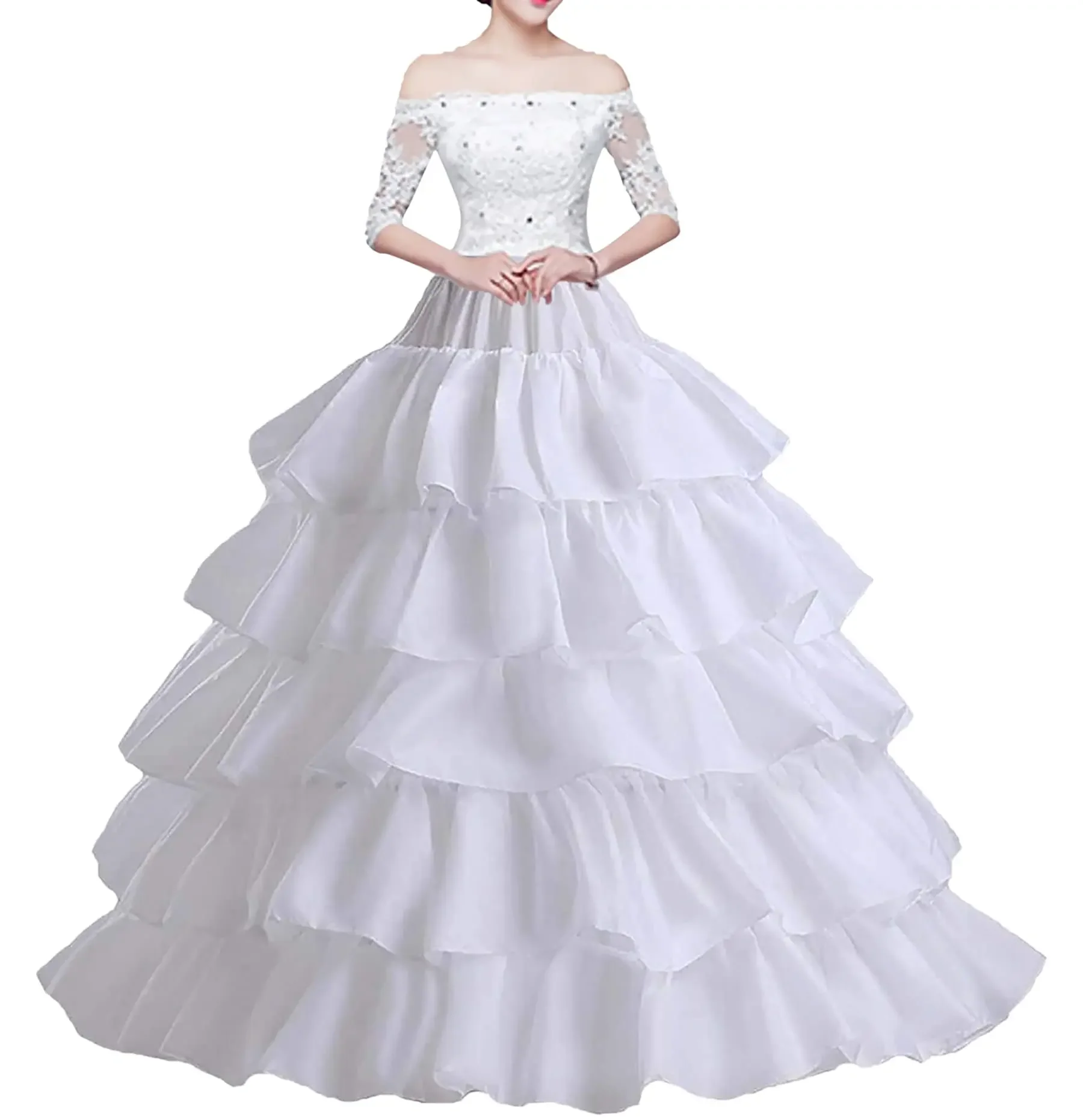 Women's Hoop Petticoat Bridal Ball Gown Crinoline 4 Hoop 5 Ruffles Layers 2024