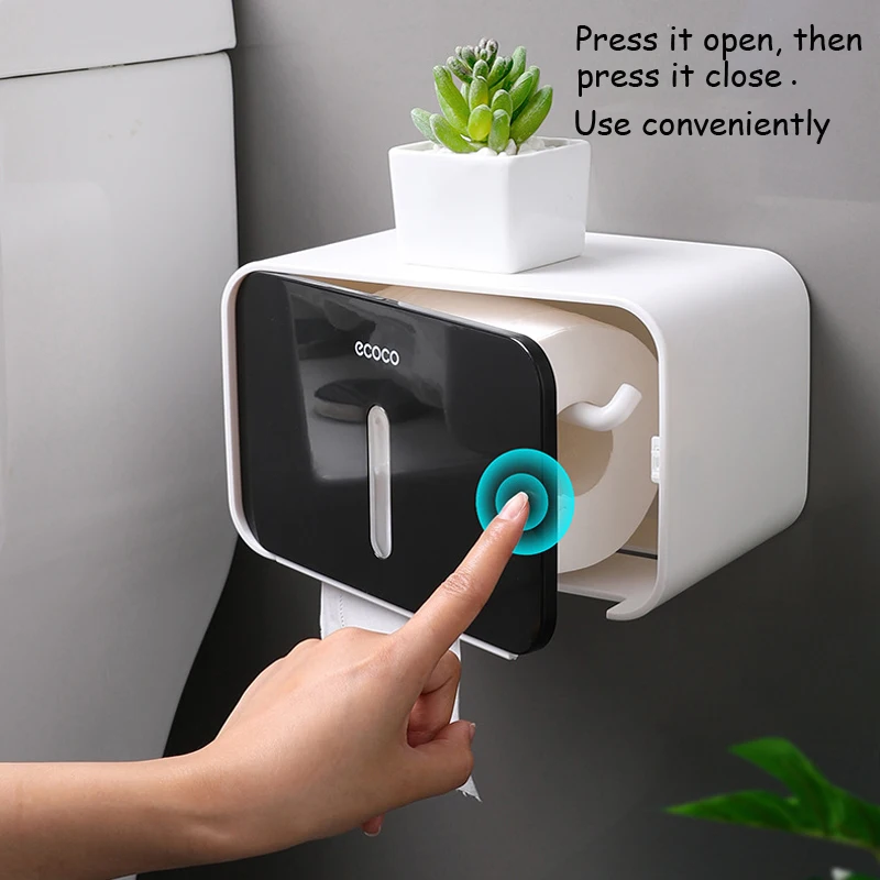 ECOCO Toilet Paper Roll Holder Wall Mounted Bathroom Tissue Box Punch Free Waterproof Storage Accessories Home