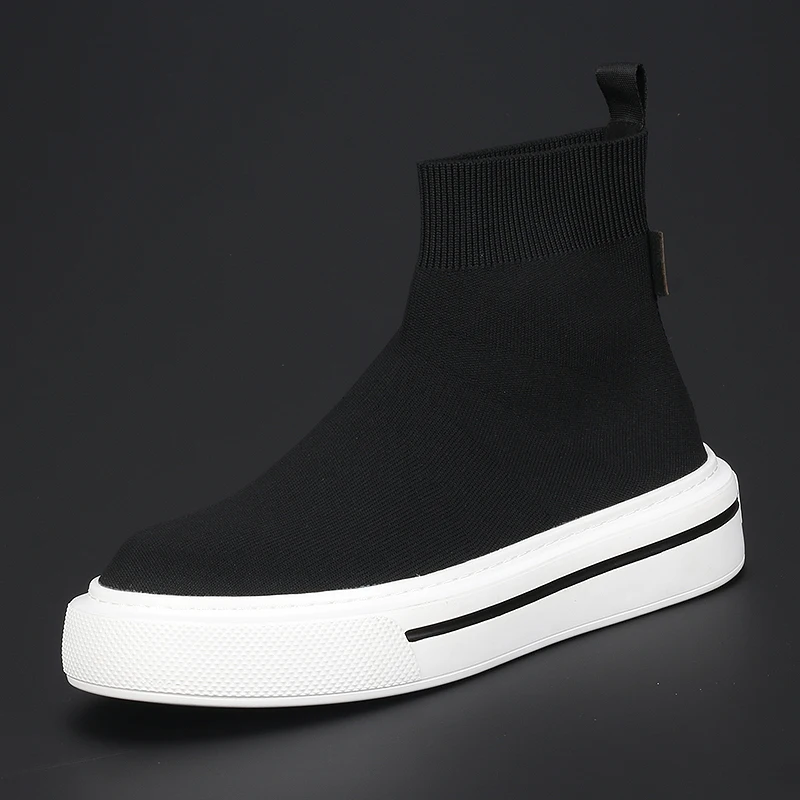 

Fashion Breathable Mesh Cloth Shoes Thick Sole Casual High Top Board Shoes Men's Comfortable Black All Match Fashionable Shoes