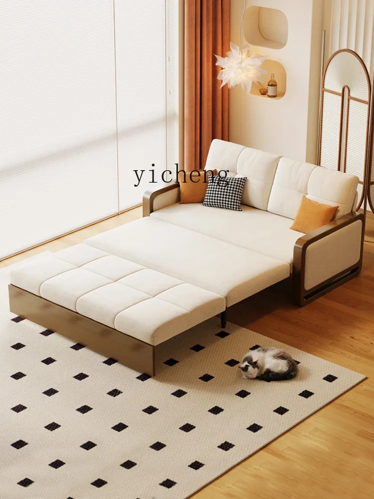 ZC solid wood sofa bed foldable single double multi-functional sitting and sleeping living room new Chinese simple