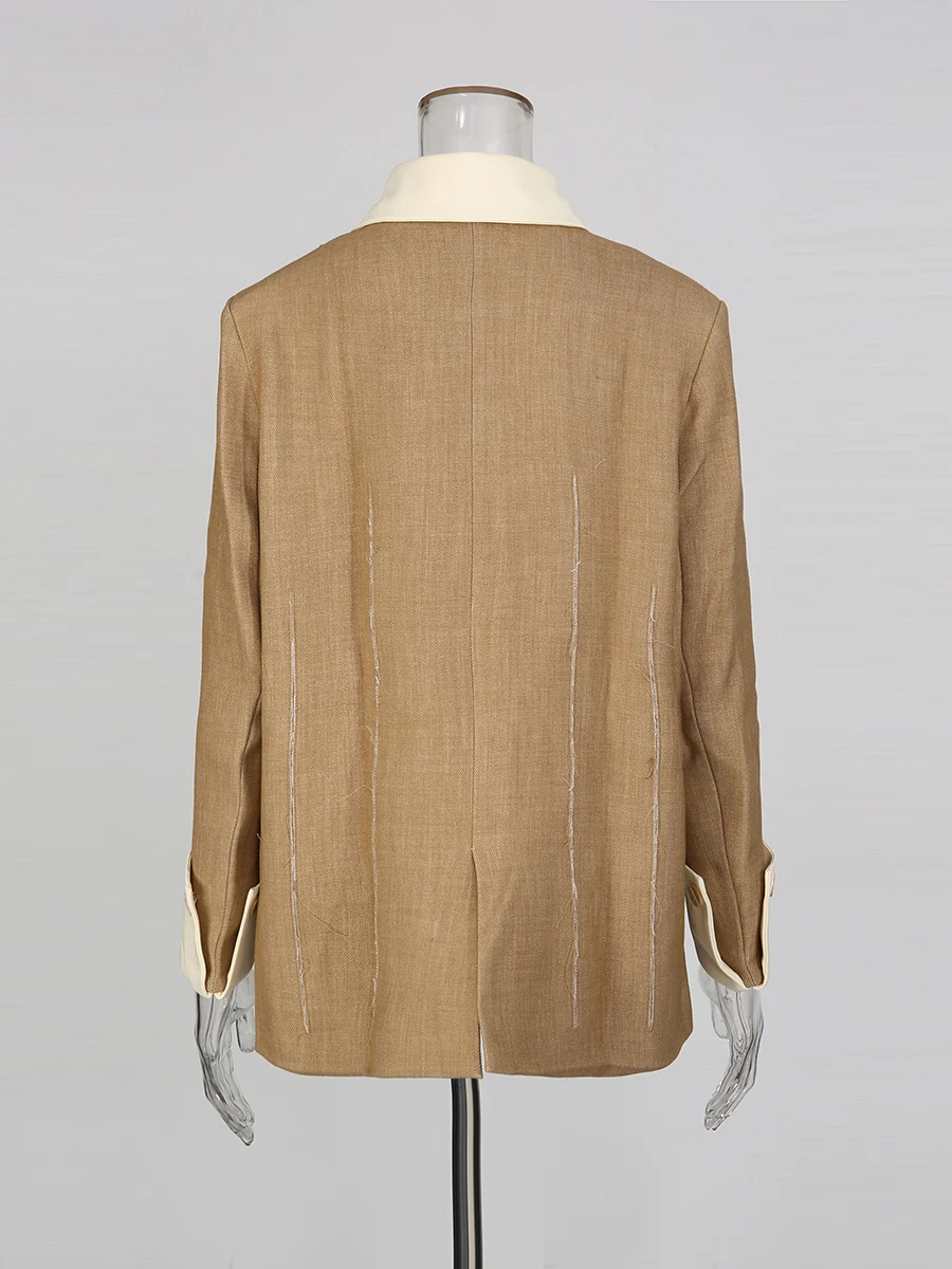 TWOTWINSTYLE سترات عتيقة ملونة مقسمة واحدة الصدر للنساء سترة نسائية جديدة بأكمام طويلة وطية صدر السترة #6