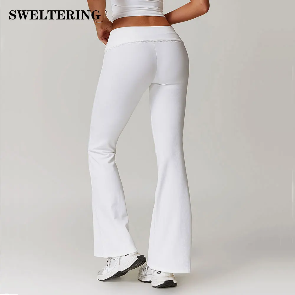 

Ribbed Women Yoga Bell-bottoms Tights Dance High Waist Tight Sport Pants Gym Leggings Workout Running Breathable Fitness Legging