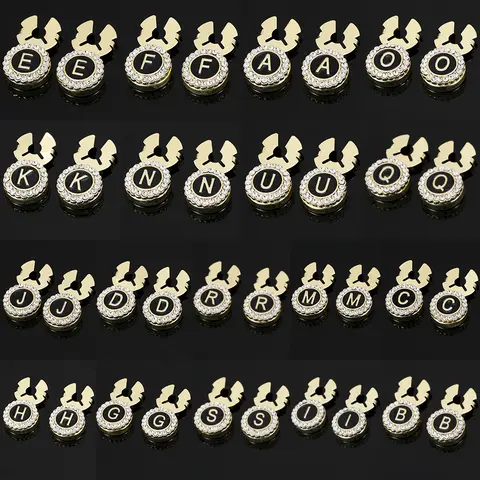 2Pcs/Set Initial Capital Design Button Cover Clasp Crystal Cufflinks For Men Shirt Suit Jewlery Letter ABCDEFGHIJKMNOQRSU