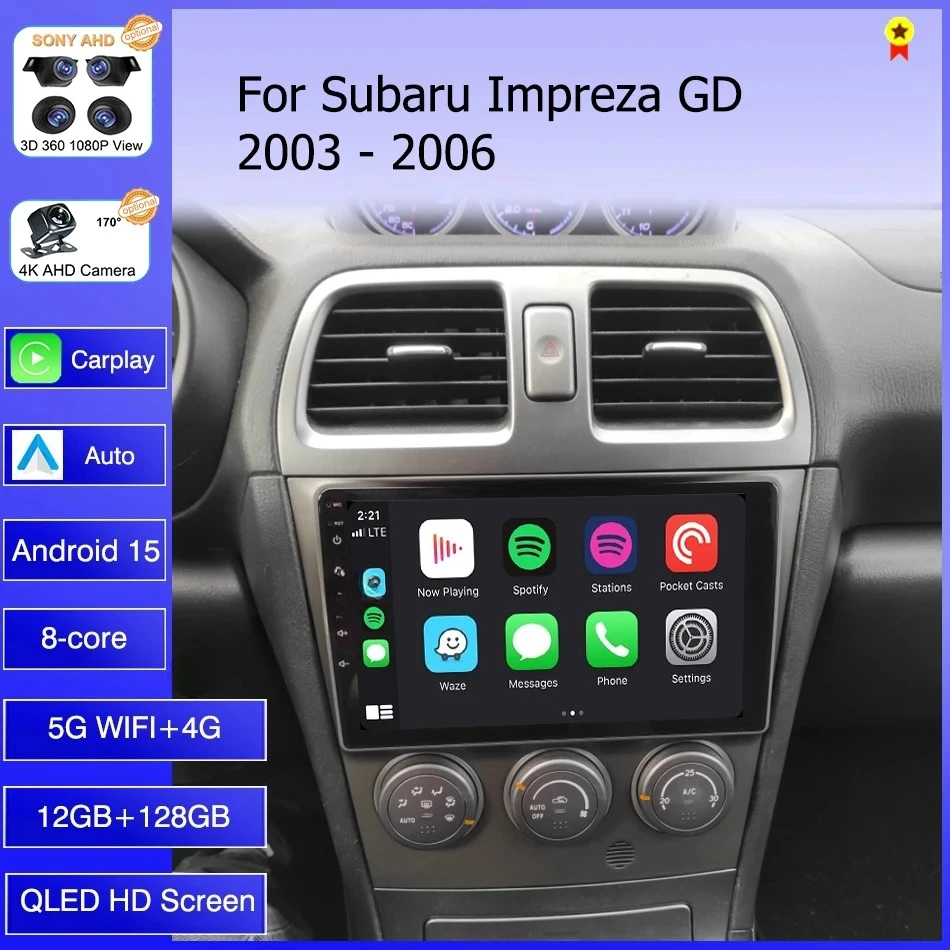Android 15 Carplay Car Radio For Subaru Impreza GD GG 2002 2003 2004 2005 2006 2007 Multimedia Player GPS Audio 2Din Stereo 4G