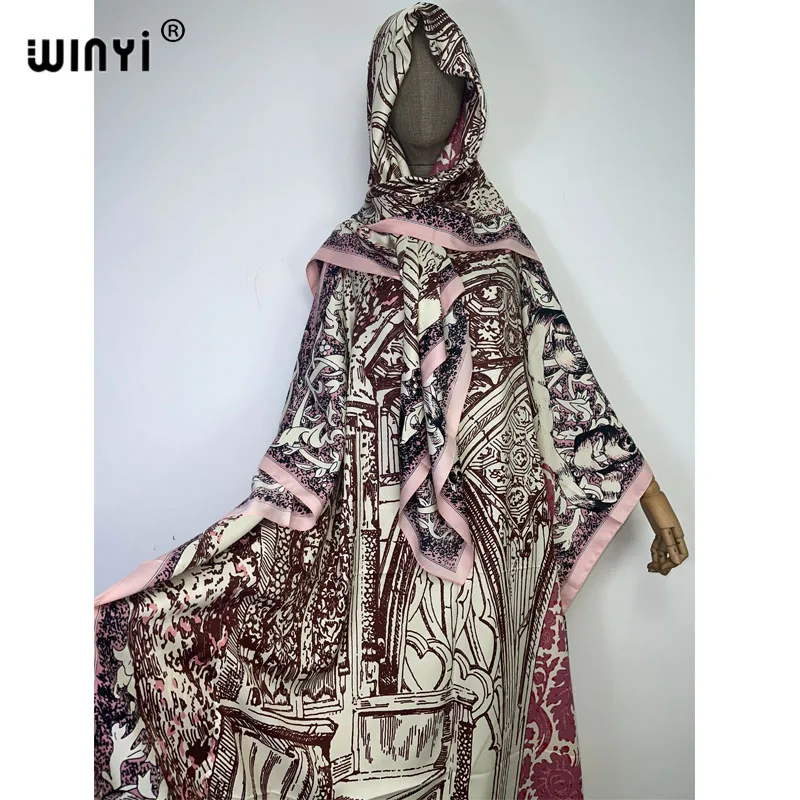 2022 WINYI Elegant Muslim Dress Women Printed Sundress Kaftan Turkey Abaya Hijab Vestidos Belted Female Robe Islam Clothing