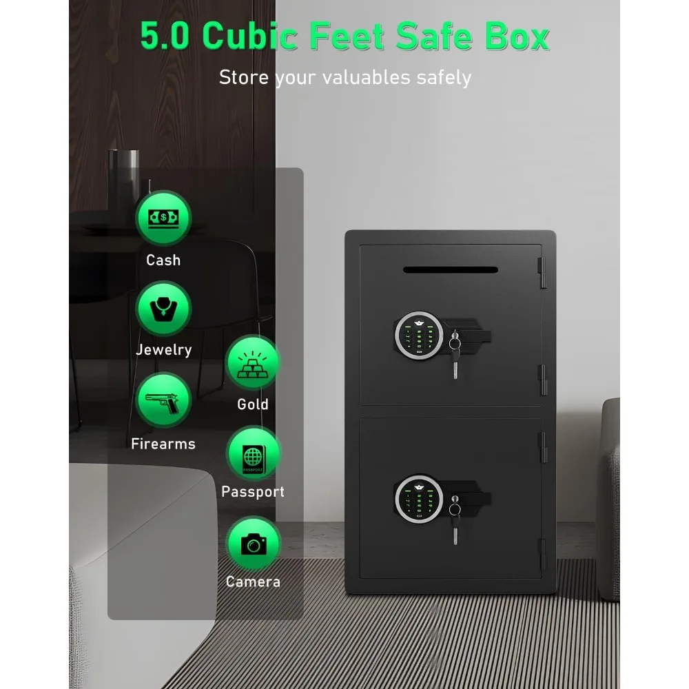 Caja fuerte extra grande de 5,0 pies cúbicos, resistente al agua, ignífuga, caja de seguridad Digital con ranura para depósito y caja de almacenamiento de Metal con Ke retroiluminado