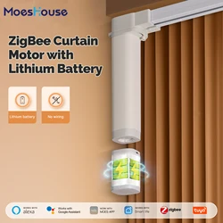 MoesHouse Tuya ZigBee Curtain Motor With Lithium Battery Rechargeable Removable With Remote Control Work With Alexa Google Home