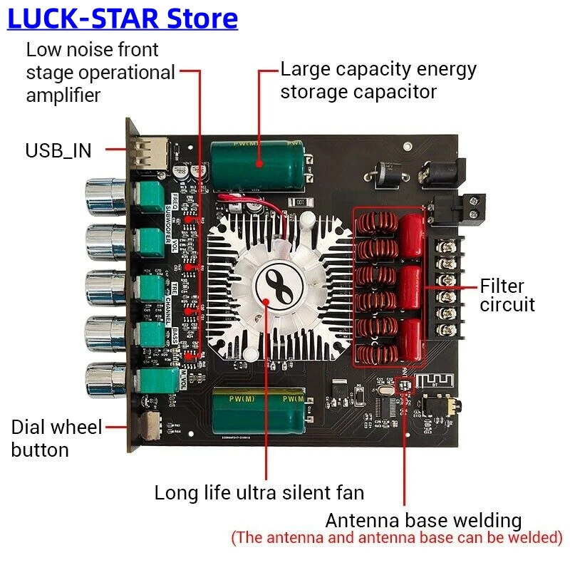 2*160W+220W TDA7498E Power Subwoofer Stereo Amplifier Board Bluetooth-compatible 2.0 Channel Class D Home Theater Audio Amp