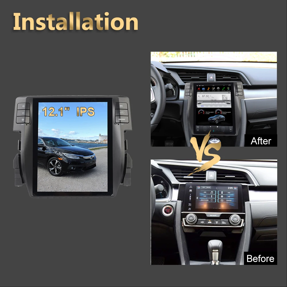 For Honda CIVIC 2016-2022 Tesla Screen Car Radio Multimedia Player GPS Navigation Video 2 Din Head Unit DSP Carplay