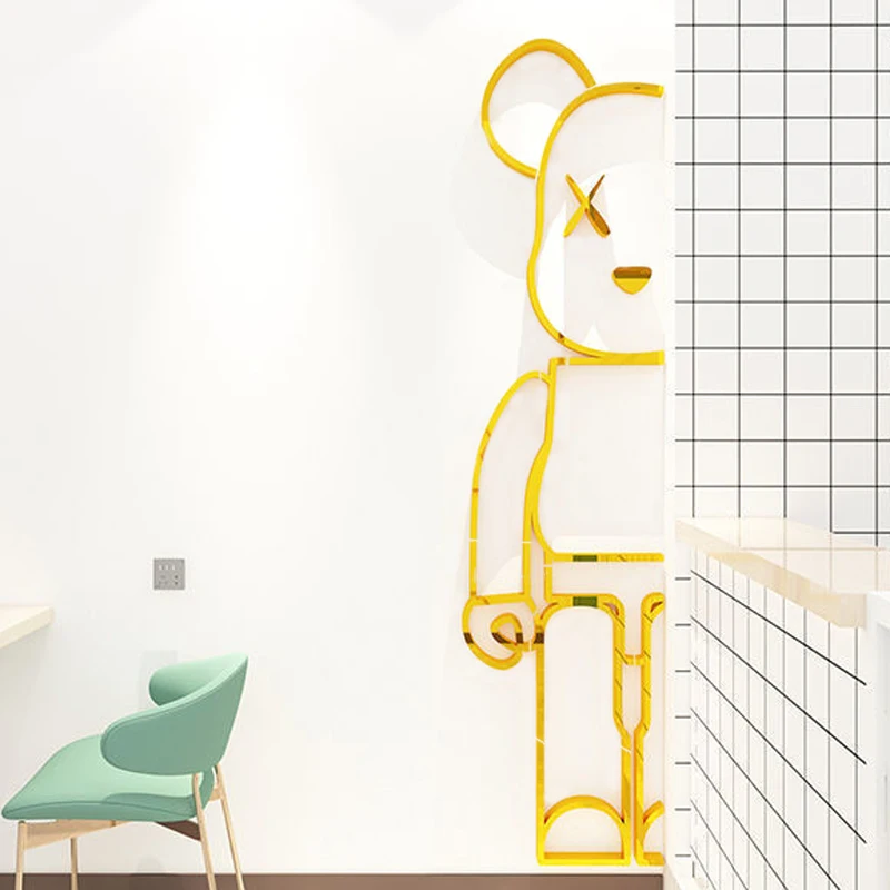 Mirror Acrylic 3D Wall Stickers Cartoon Bear Pattern Living Room Home Decoration Self Adhesive Mirror Decal Kids Room Wall Decor