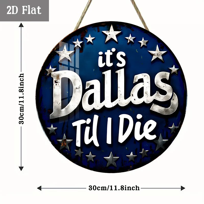 2D Flat, 1pc Dallas Pride Texas Spirit Wood Panel Wall Art - Round Retro Rustic Suitable for Home, Garage, Dining Room, Cafe Dec