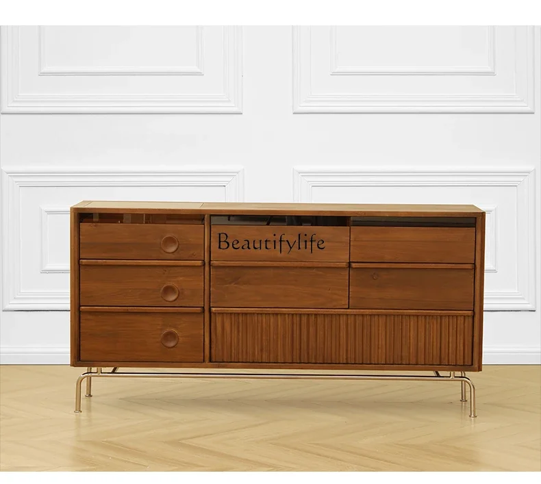 

FG26Solid Wood French Living Room Side Cabinet Simple Retro Bedroom Tailstock Storage Sideboard Cabinet