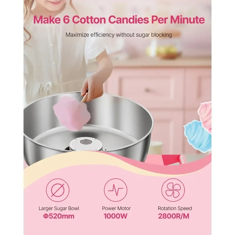 【Premium】SucceBuy Electric Cotton Candy  hine with Cart Commercial Candy Floss Maker with 20.5 in Stainless Steel Bowl Sugar Sco