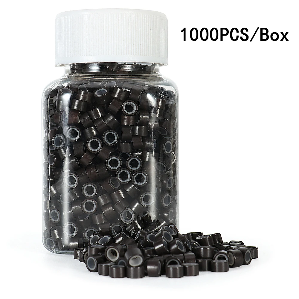 1000Pcs 5mm Micro Ring Beads Silicone Bead Link Microring for Feather Hair Extensions Tools 5 Colors Optional Silicone&Aluminum