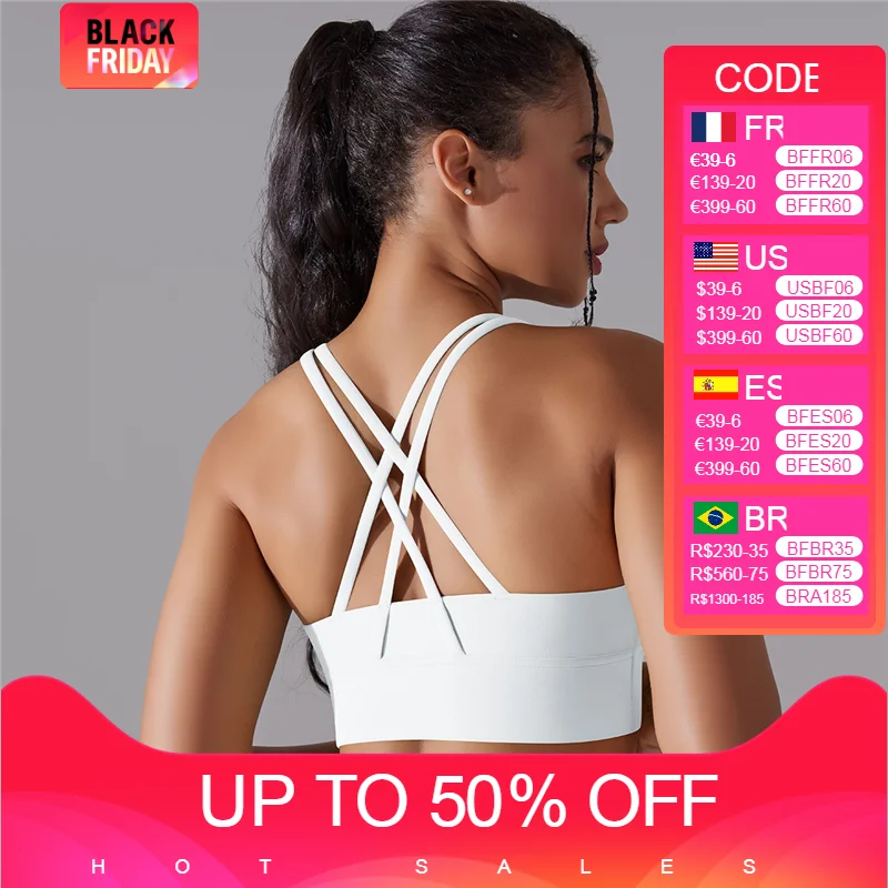 

Women's Strappy Sports Bras Fitness Workout Padded Yoga Bra Criss Cross Back Bralette Gym Training Top Activewear Wear 2024