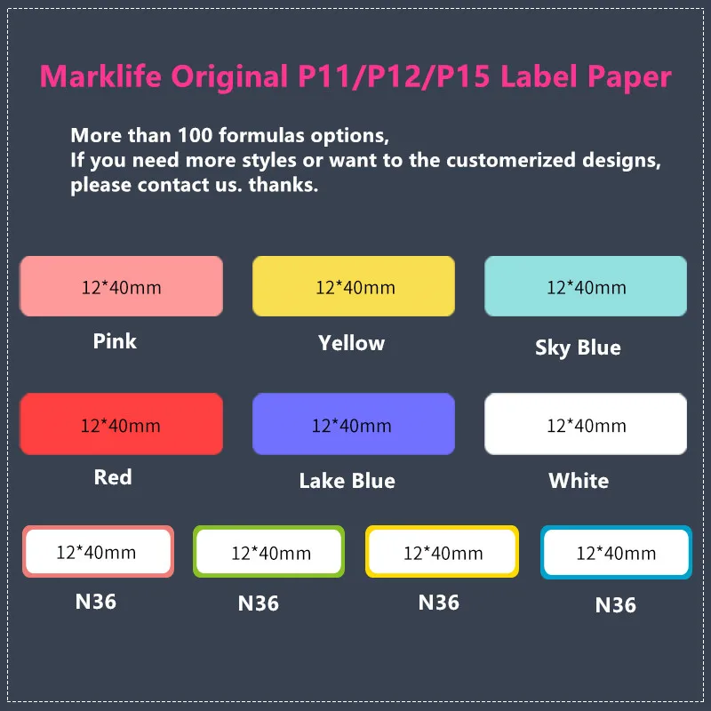 Marklife Label Printer Tape Sticker Maker Labeling Transparent Paper Self-adhesive Labels Paper P11 P12 P15 Home Office Printers