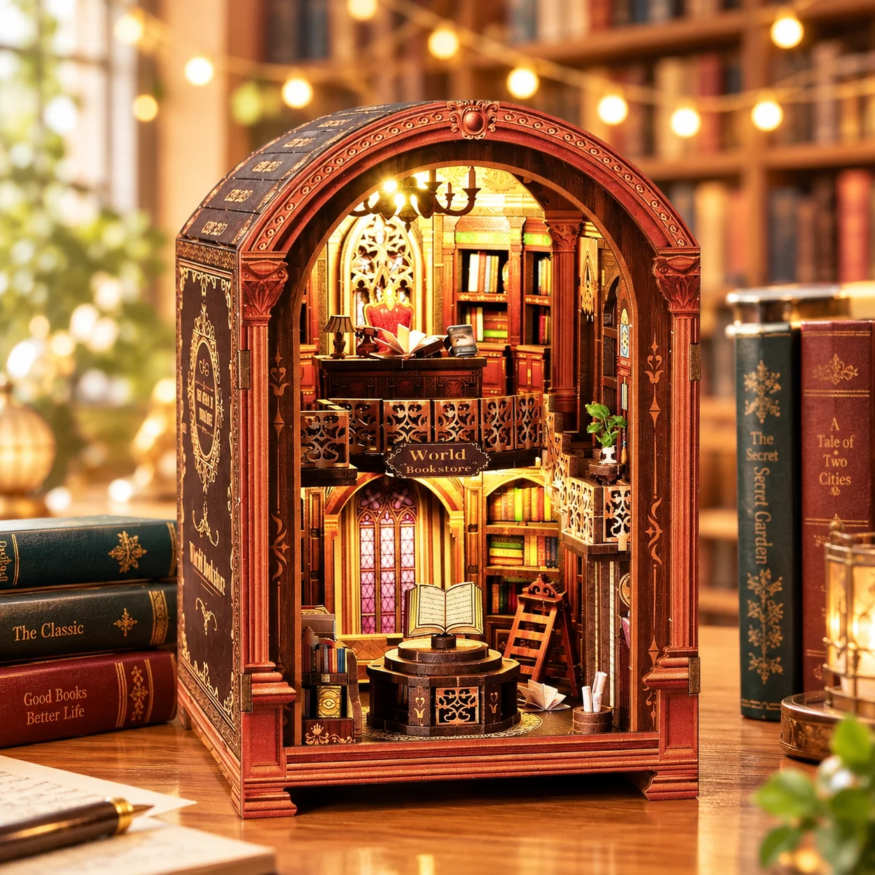 DIY Wooden Book Nook Kit Miniature Library 3D Puzzle Bookshelf Insert Model Craft Decor Gift For