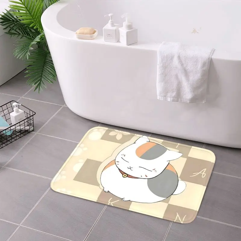VIKAMA Cute Lucky Calico Cat Bath Mat Anime Fat Cat Skid Resistant Bathroom Floor Rug Indoor Entry Decor Seasonal Xmas Decor