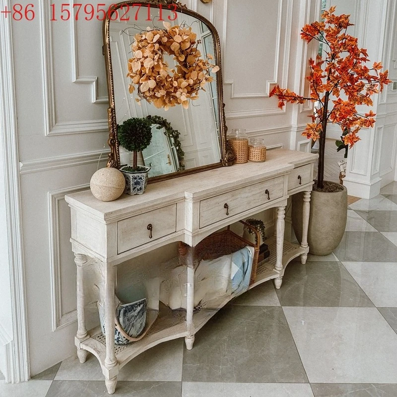 

Входной стол Резьба по дереву античный белый у стены Французский входной стол