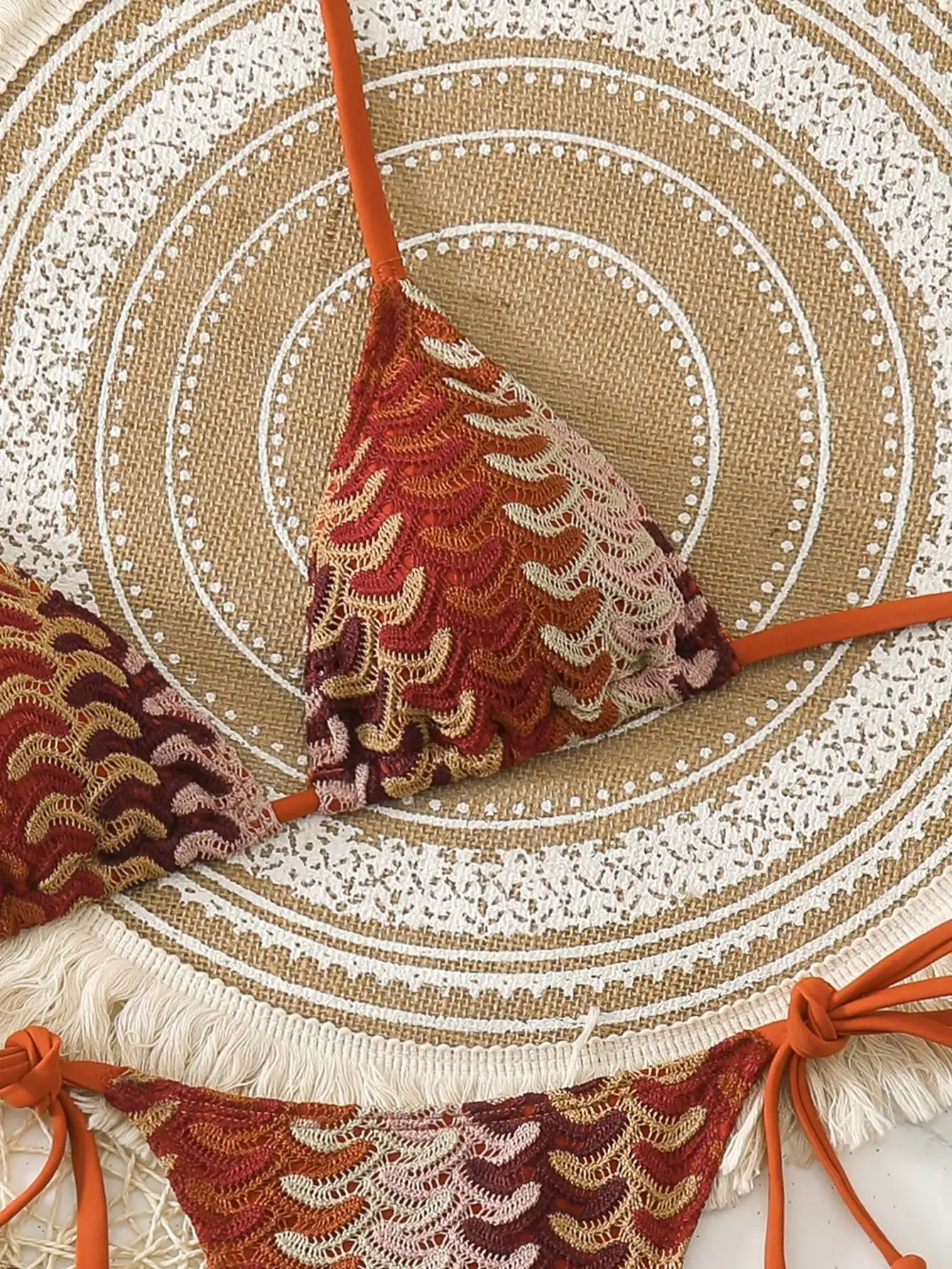 

Женский комплект бикини из 3 предметов с кружевной вязкой крючком и мини-юбкой, оранжевый, разноцветный