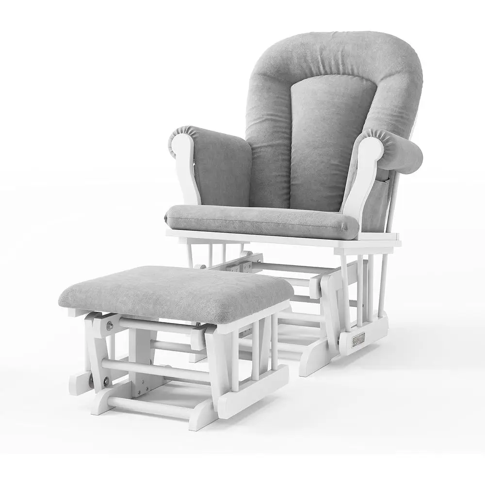 

Cozy Glider Rocker and Ottoman Set, Smooth Quiet Gliding Motion, Padded Cushion with Convenient Storage kets, Solid Wood Base &
