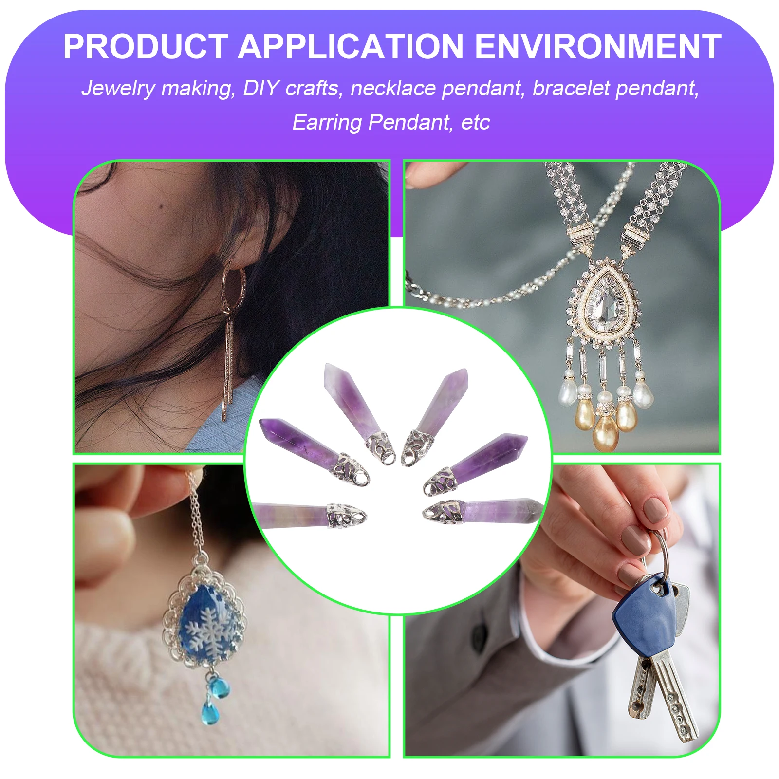 

6 Pcs Amethyst Crystal Pendant Necklace Supplies Hexagonal Column Earring Charms DIY Jewelry Craft Accessories