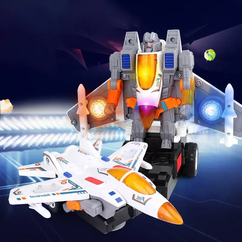 Deformation Fighting Aircraft F-15 Fighter Transforming Airplane Action Figures Robot Electric Plane Playset Toys for Kids Gift