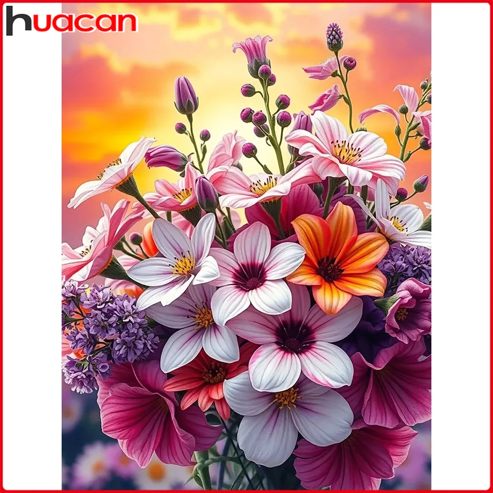 Huacan Vollquadrat Rundbohrer 5D Diamant Malerei Blume Diamant Mosaik Komplettset Wanddekoration