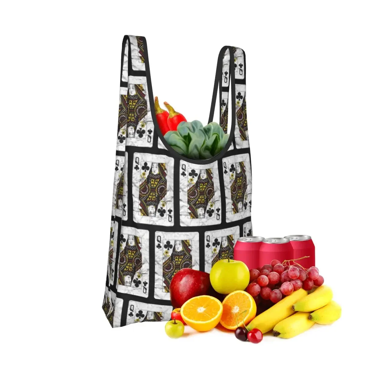 Playing Cards Queen Clubs (distressed Design) Portable Tote Shopping Bags Reusable Shopper Bag Groceries Handbag Shoulder Bag
