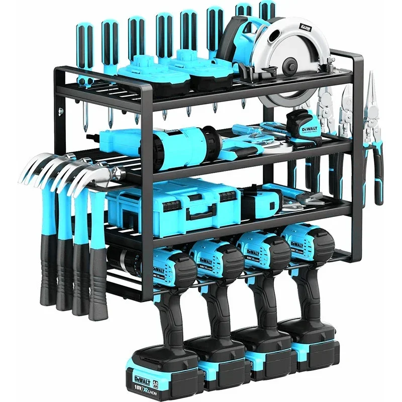 Hand Power Tool Organizer Rack 4 Layers Wall Mount Workshop Garage Tool Shelf Heavy Duty Electric Drill Tool Holder