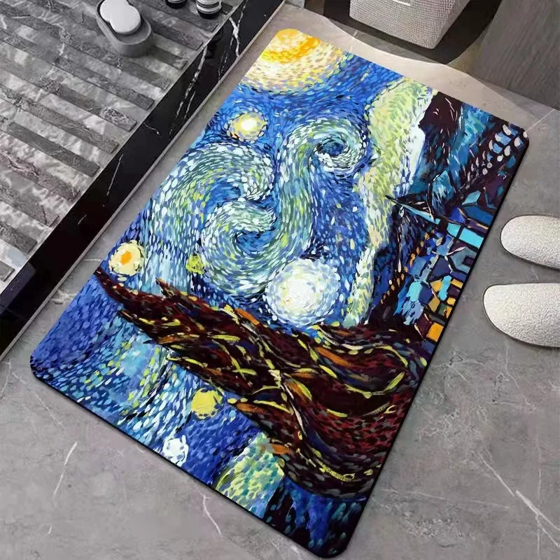 Starry Night & Wheat Field Impressionist Art Blue Yellow Carpet Soft Non-slip Mat Rug for Living Room Bedroom Home Decoration