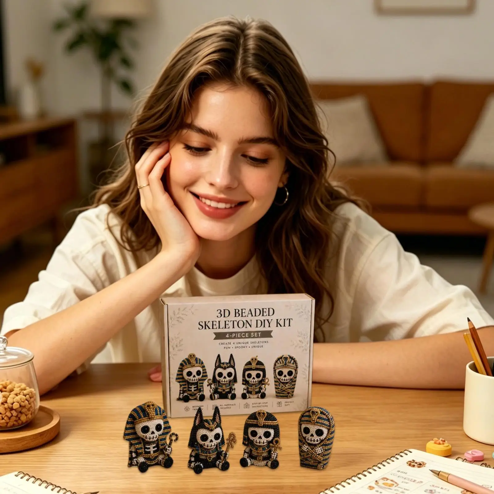 

3D Skeleton Bead Craft Set Halloween DIY Skull Beading Kit Skeleton Craft Set With Colorful Beads And Instructions For Beginners