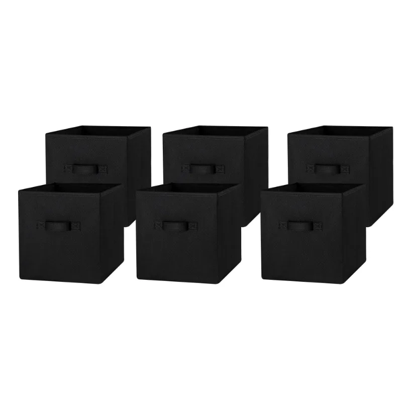 Bacs de rangement pliables en tissu, cubes, noir Johanna, 10.5 "x 10.5", paquet de 6