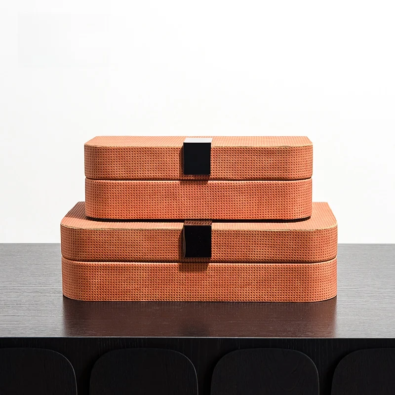 

Modern Brown Leather Jewelry Box Display Piece Storage Box Sample Room Wardrobe Decoration Box Creative Home Decor