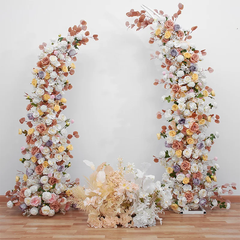 Imagem -04 - Casamento Arco Flores Champanhe Branco Arranjo Floral Chifre Forma da Lua Mesa Centerpieces Bola Artificial Flor Suporte Decoração