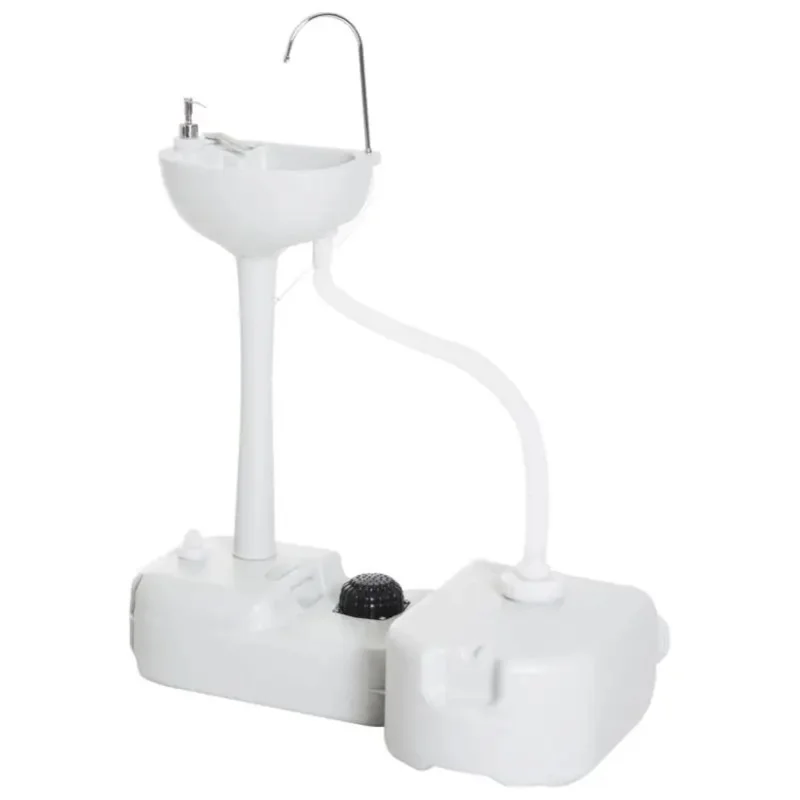 Tragbares Camping-Handwaschbecken mit 17L Wassertank, 24L Abflusstank, Seifenspender, Rollen, Hellgrau
