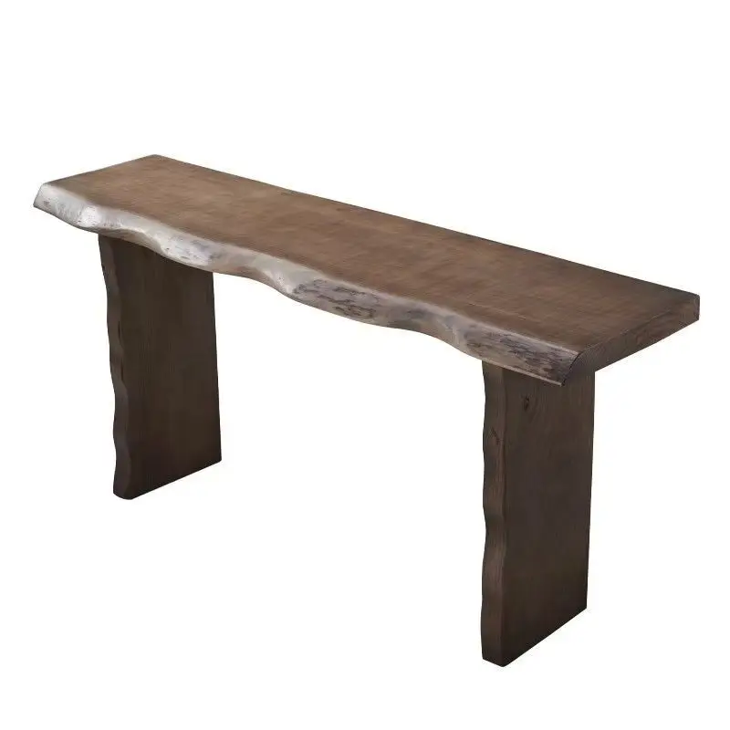 Natural-edge Log Living Room Entrance Table with Vintage Decorative Strips, Solid Wood Entrance Counter Against the Wall