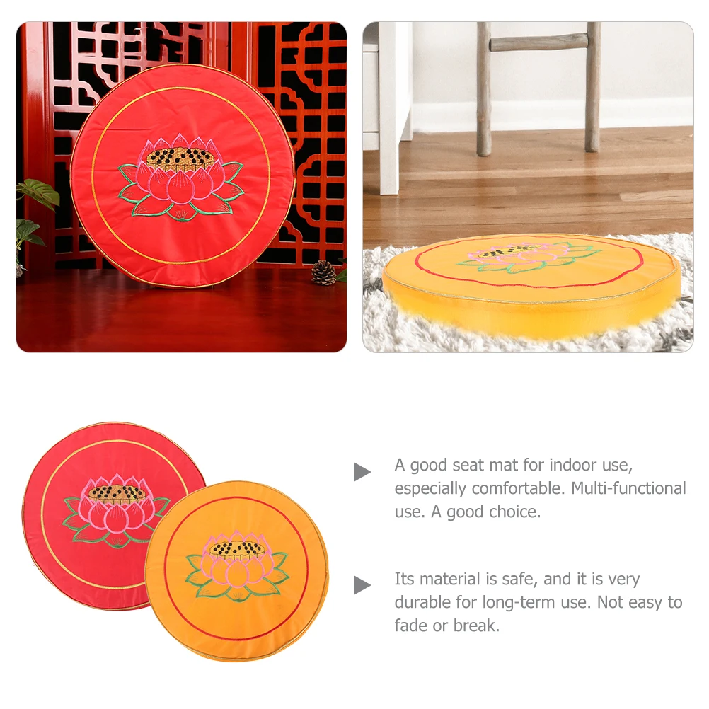 

2 Pcs Yellow Small Red Small Round Meditation Mat Safe Material Kneeling Cushion Embroidered Pattern Yoga Pad Home