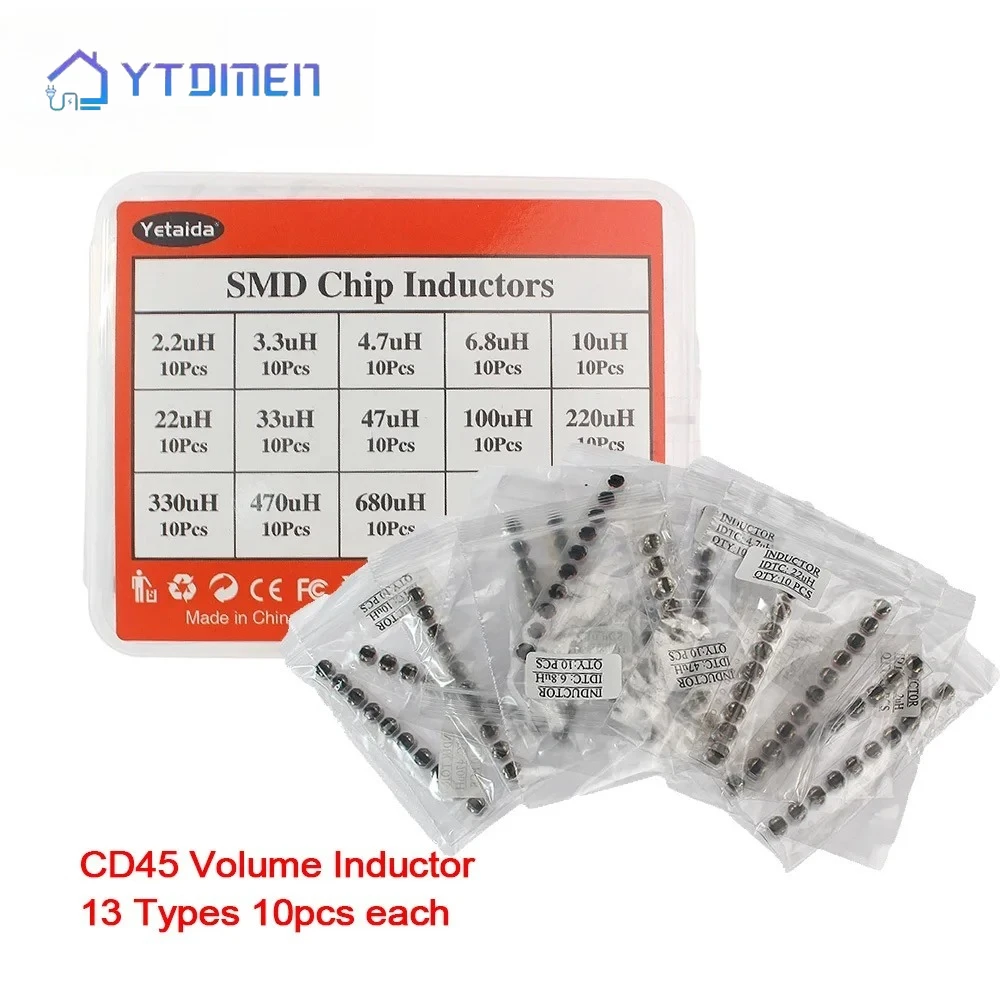 130PCS CD54 Power Inductor Kit 13 Values, Non-Shielded Wire Wound SMD 2.2uH~680uH Inductor Assortment Set for DC-DC Converter