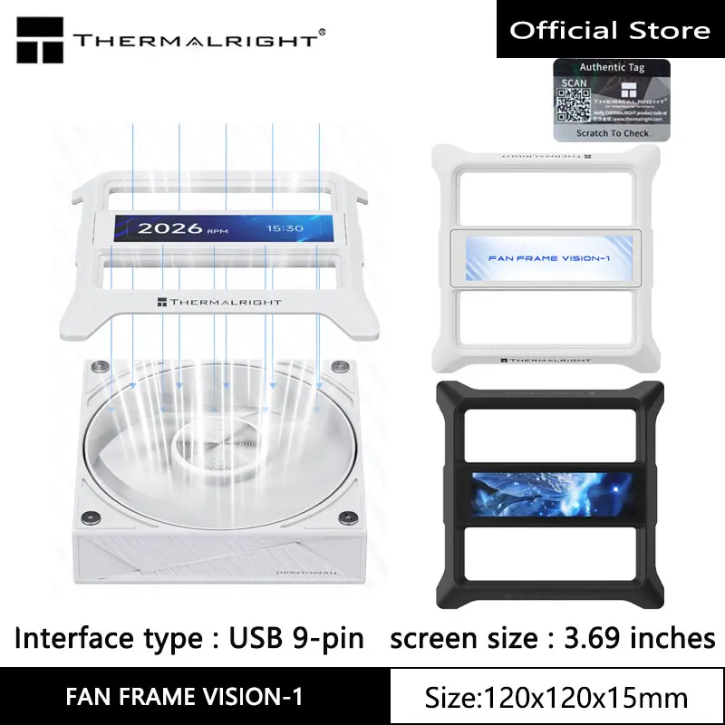 Thermalright FAN FRAME VISION-1 120mm Fan Frame Screen,3.69-inch Screen, Magnetic Fixed Installation Design,USB 9-Pin Interface