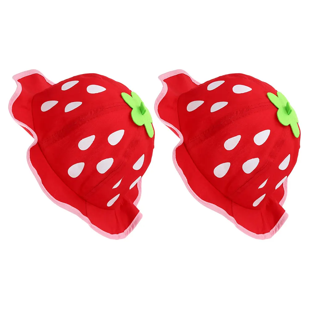 

2pcs Strawberry Hat for Baby Kids Boys Girls Lightweight Breathable Cotton Sunhat Kawaii Design Spring Summer Outings Infant
