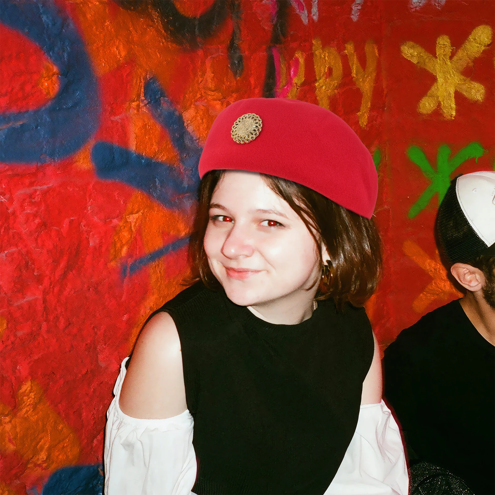 

Air Stewardess Red Felt Costume Women One Size Lightweight Comfortable Flight Stewardess Cap Attendant Cap Beret