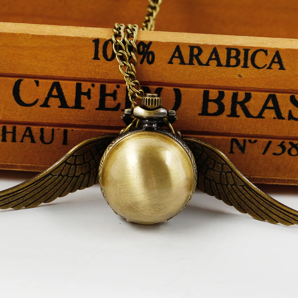 Vintage Small Ball Shaped Quartz Pocket Watch Lovely Sweater Angel Wings Necklace Chain Gifts for Men Women kids