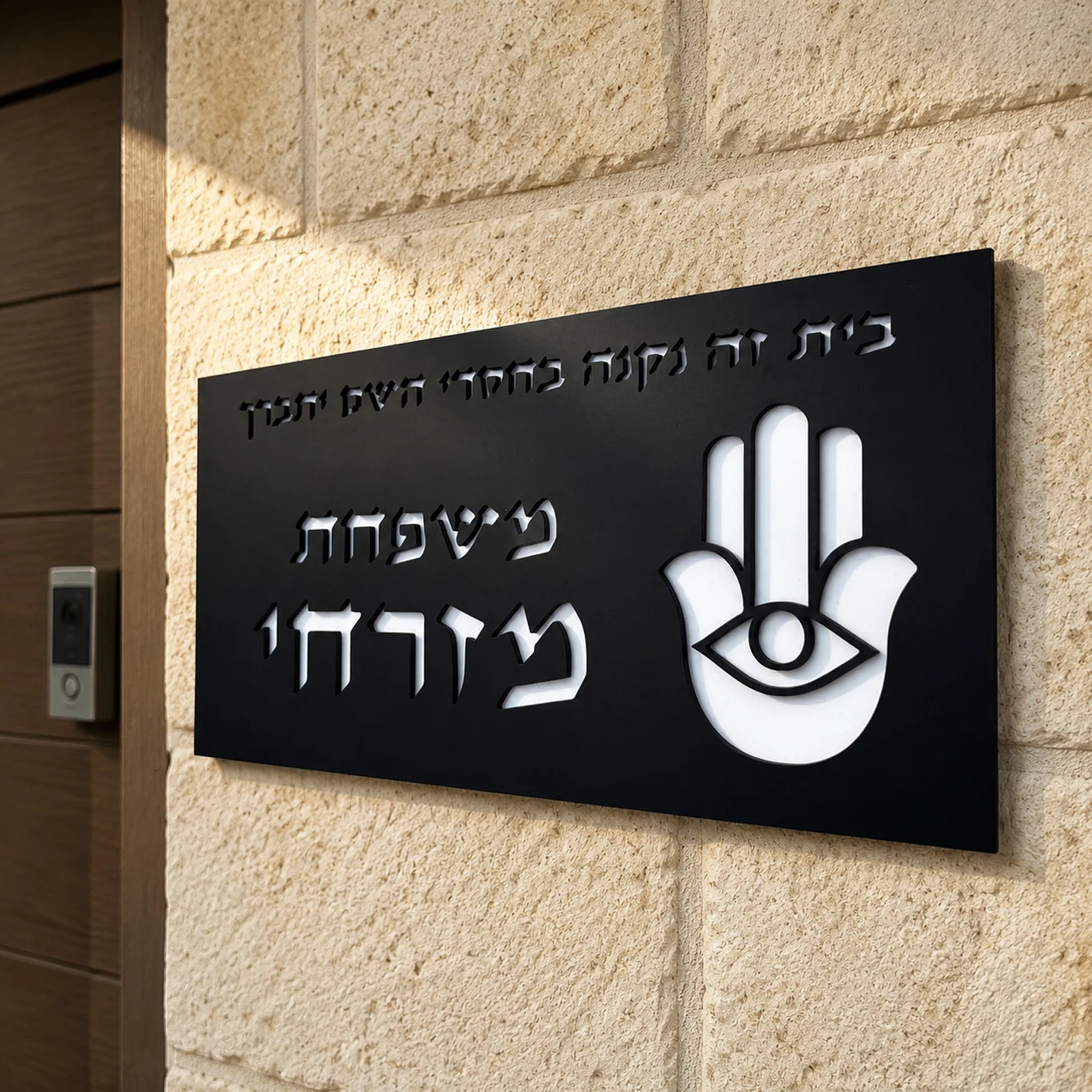 Personalized Hebrew Door Sign Custom Family Name and House Number Layered Acrylic Plaque Jewish Entryway Decor Housewarming Gift
