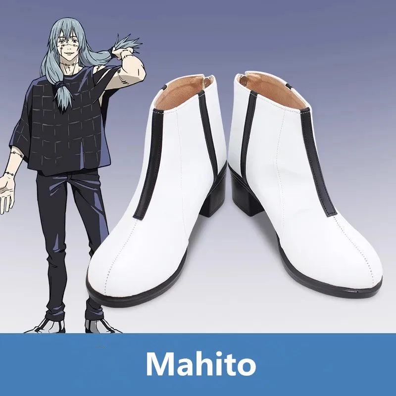 Jujutsu Kaisen Mahito Cosplay Costume Shoes Handmade White Faux Leather Boots