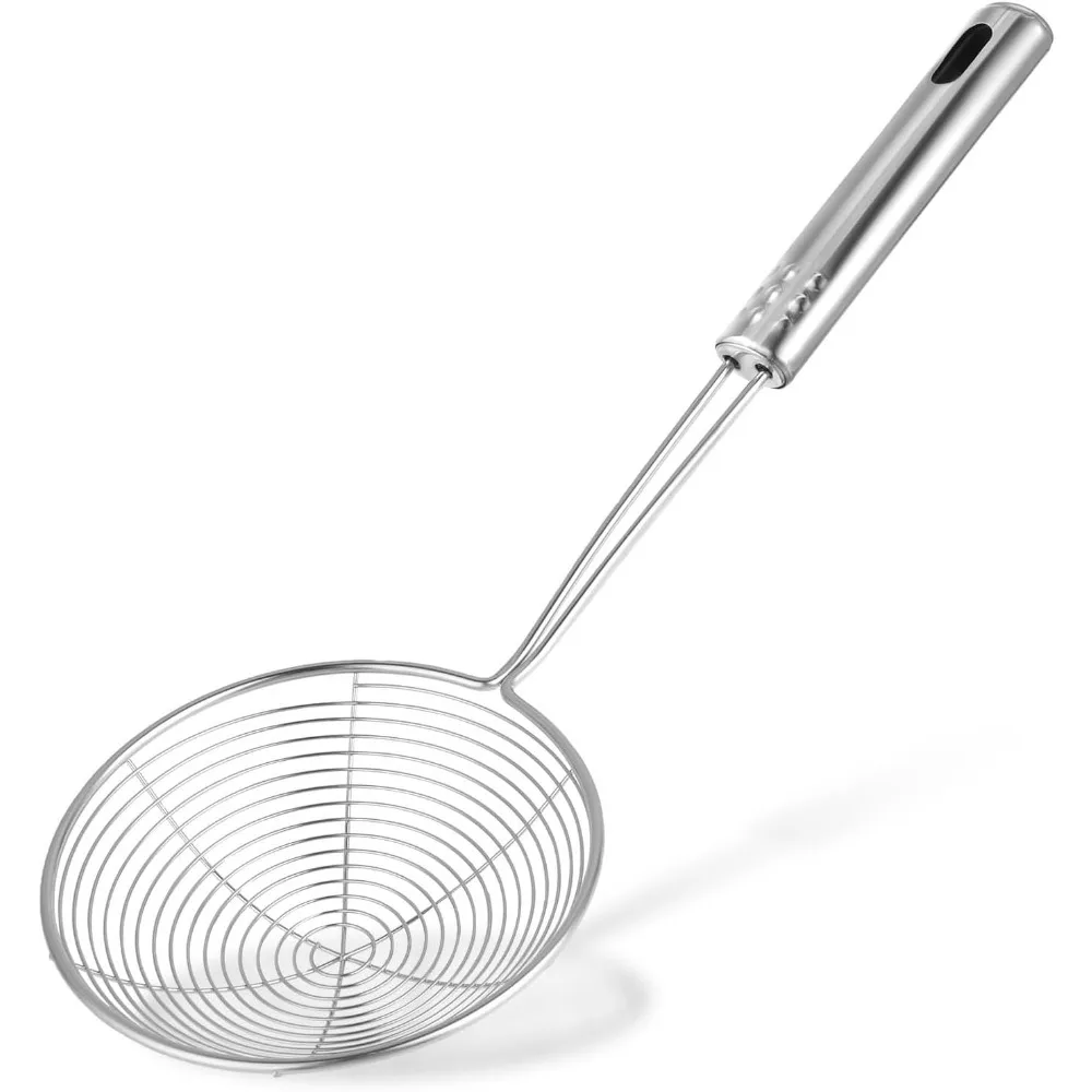Coador de aranha de aço inoxidável para cozinhar fritar colher multifuncional com alça para fritar alimentos macarrão
