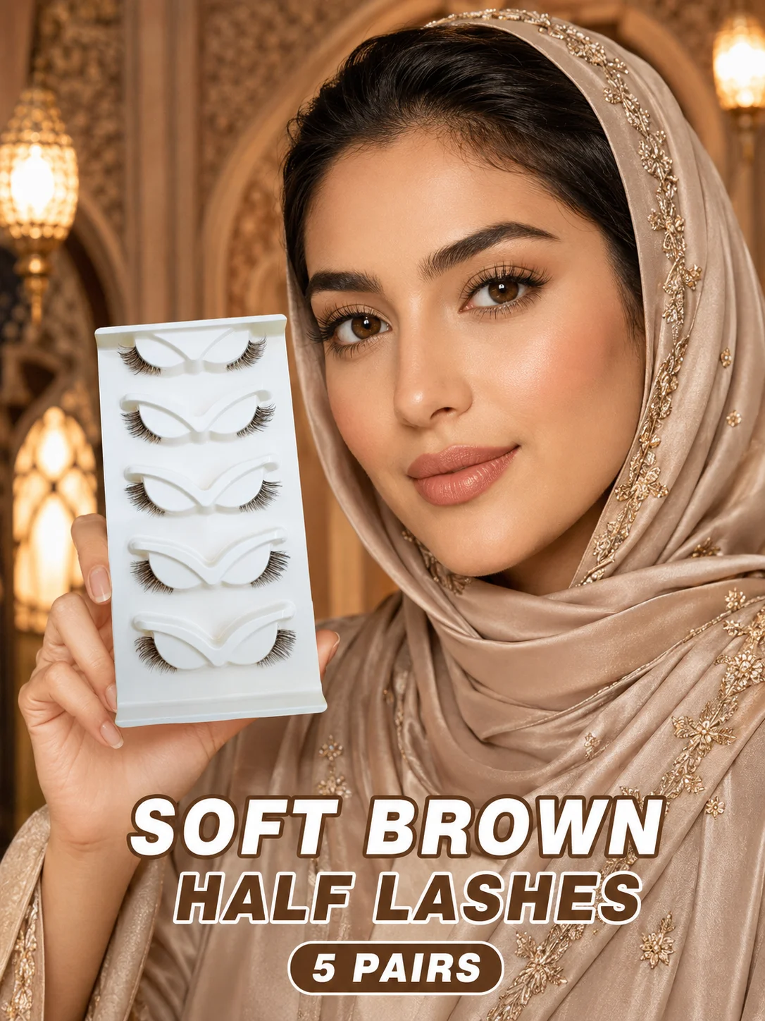 Mujie 5 Pairs of Half-Strip False Eyelashes, Half-Strip Eyelashes for Eye Corner Lift, Soft Brown Synthetic Fibers, Partial Lengthening for Natural Curling - Soft Brown Tones More Closely Resemble Natural Eyelashes, Lightweight on the Upper Eyelid with No Pressure, Suitable for Daily Charm and Special Occasions