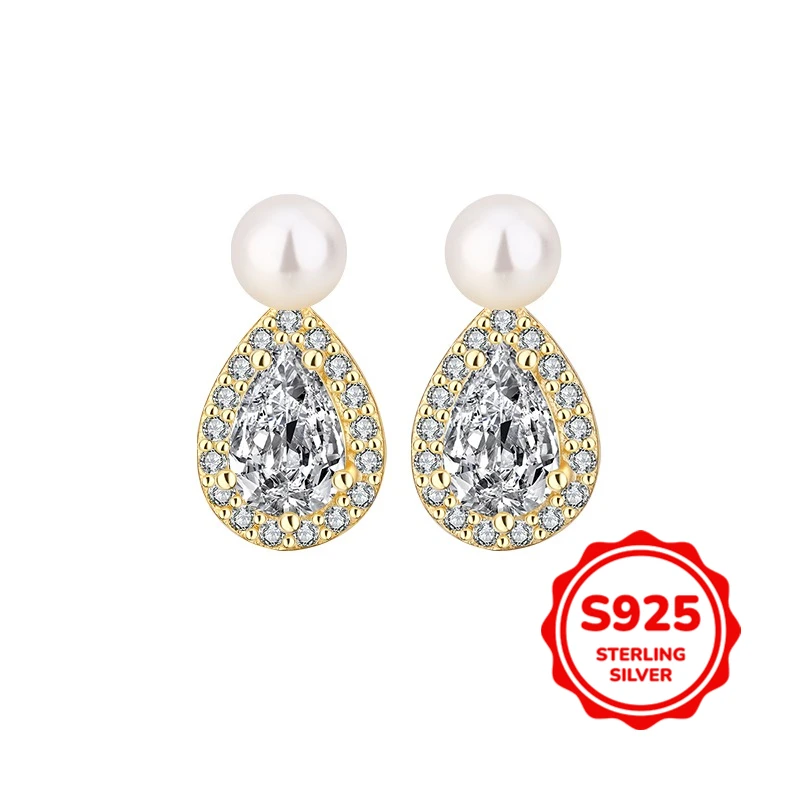 

Exquisite and Elegant Authentic S925 Silver Pearl Water Droplets Full of Diamonds for Women's Earrings