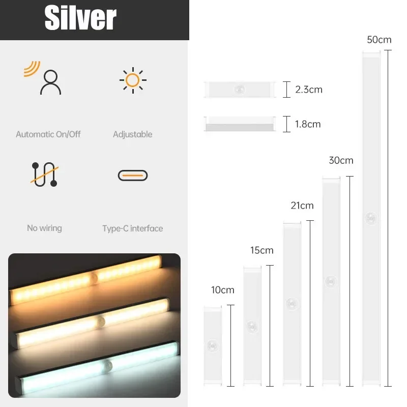 Night Lamp With Motion Sensor Usb Rechargeable Wireless LED Magnetic Light Strip For Bedroom Kitchen Bedside Cabinet Lights